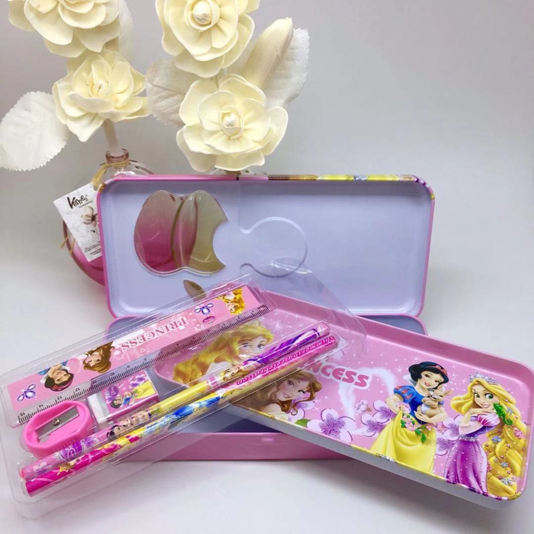 (PRINCESS)Cartoon Double Layer Iron Box Stationery Pencil Box(Include Stationery)